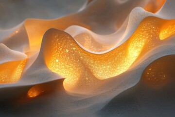 Aufkleber - Illuminated, undulating forms create a mesmerizing, abstract landscape of light and shadow.