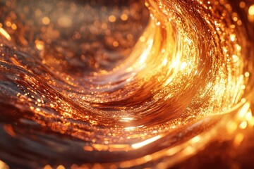 Fototapete - Golden wave, sunlight reflecting, water texture, abstract, swirling motion, beautiful nature.