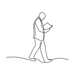 Poster - Walking Businessman Reading Documents Single Line Art Minimalist Design