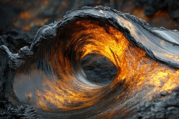 Aufkleber - Glowing lava forms a mesmerizing swirling wave-like structure, a testament to nature's fiery power.