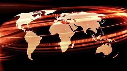 Poster - Digital data processing illustrated over a world map with glowing effects highlighting global connectivity, digital data processing over world map and globe on black background