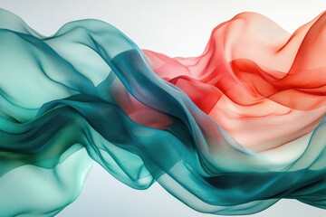 Aufkleber - Flowing teal and coral silk fabric, soft, elegant, and luxurious drape.
