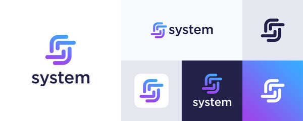S letter tech logo icon design, Initial S logo for technology logo, S letter logo design vector template inspiration, Simple modern S sign gradient style for business