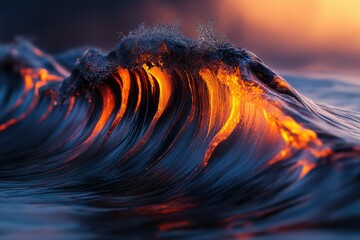 Poster - A fiery wave illuminated by sunset, showcasing nature's raw power and beauty.