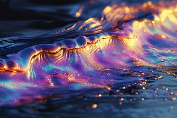 Poster - An iridescent wave shimmers with vibrant, otherworldly colors, a breathtaking display of nature's artistry.