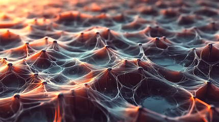 Poster - Stunning abstract image of a complex weblike structure, bathed in warm sunset hues.