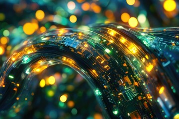 Aufkleber - Abstract representation of data flow and digital circuitry, glowing with vibrant colors.