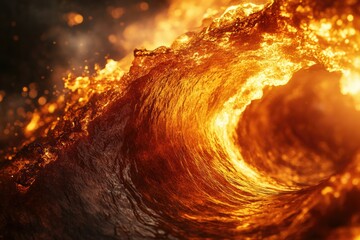 Poster - Fiery wave crashing, incandescent, intense heat, fiery ocean, blazing surge, molten lava-like texture.