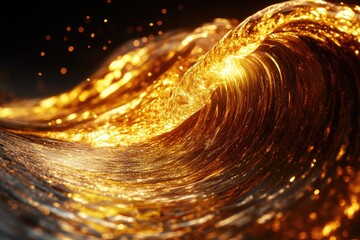 Aufkleber - A luminous golden wave crashes, backlit, creating a mesmerizing, abstract spectacle of nature's beauty.