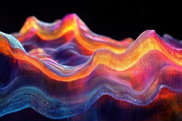 Poster - Abstract vibrant waves of light and color, a digital art rendering of flowing, textured energy.
