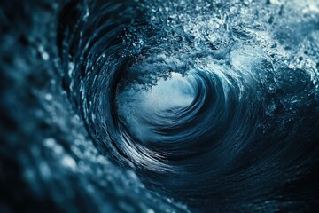 Aufkleber - A powerful ocean wave curls, creating a mesmerizing, swirling vortex of deep blue water.