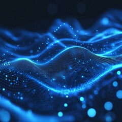 Leinwandbilder - Abstract Blue Digital Wave: Data Visualization with Glowing Particles and Network Connection