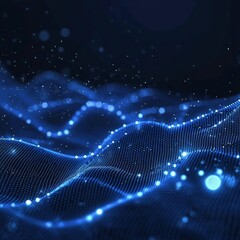 Poster - Abstract Blue Wave of Digital Particles: Technology and Science Visual Representation