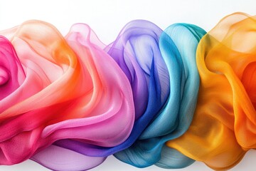 Poster - Rainbow-colored silk fabric in soft folds, showcasing vibrant hues and smooth texture.