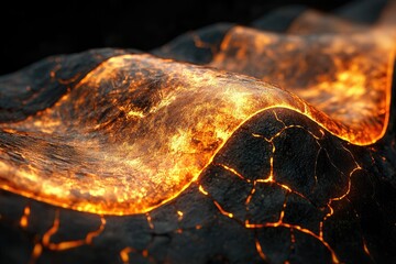 Poster - Glowing molten lava flows across a cracked, dark surface, creating a mesmerizing fiery landscape.