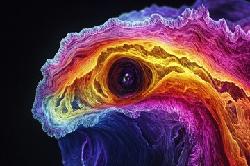 Poster - Abstract fractal art depicting a vibrant, colorful, swirling nebula with a central eye-like structure.