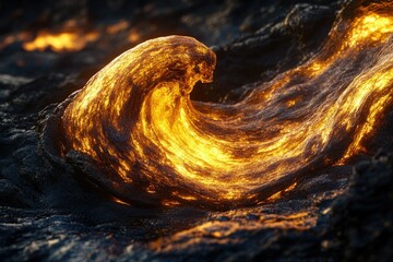 Aufkleber - A mesmerizing wave of incandescent lava flows across dark volcanic rock, a fiery spectacle of nature's power.