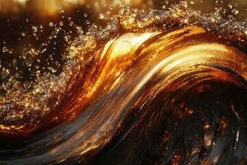 Poster - A mesmerizing swirl of golden liquid, glistening with light and movement, creating an abstract, luxurious texture.