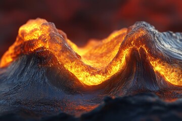 Aufkleber - Molten lava flows like a fiery river, creating a dramatic, glowing landscape.