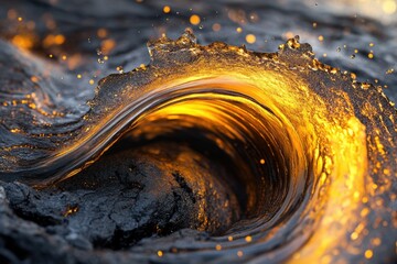 Aufkleber - Golden wave crashing on dark rocks, a mesmerizing display of nature's power and beauty.