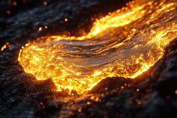 Aufkleber - Glowing orange lava flows across dark volcanic rock, a fiery river of molten earth.