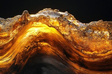 Aufkleber - A luminous golden wave, sculpted like a mountain, glows intensely against a dark backdrop.