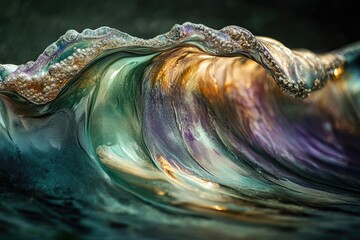 Poster - A mesmerizing abstract depiction of an ocean wave, showcasing iridescent colors and textures.