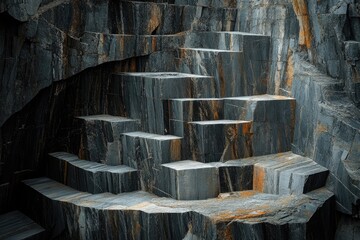 Aufkleber - A quarry's geometric stone blocks, meticulously cut, revealing nature's intricate artistry.