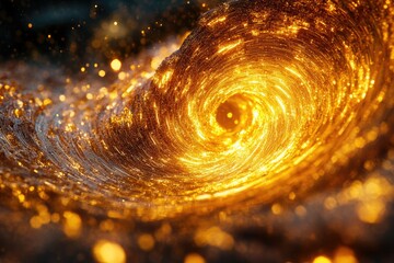 Poster - A mesmerizing vortex of golden liquid, swirling with radiant energy and sparkling particles.