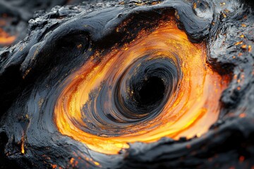 Poster - A mesmerizing vortex of molten lava swirling within a dark, solidified lava flow, showcasing the raw power of nature.