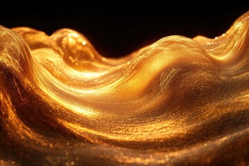 Fototapete - Golden liquid undulating like a shimmering, luxurious landscape under soft light.
