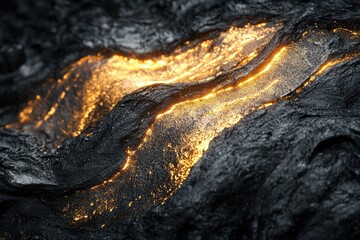 Aufkleber - Molten lava flows through dark, rugged volcanic rock, creating a fiery contrast.