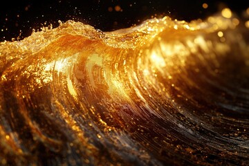 Aufkleber - Golden wave crashing, sunlight reflecting, creating a mesmerizing, luxurious, and vibrant spectacle.