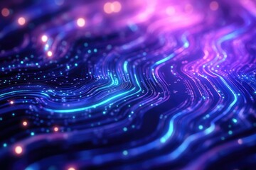 Poster - Abstract digital wave background with glowing neon lines and particles, depicting data flow and technology.