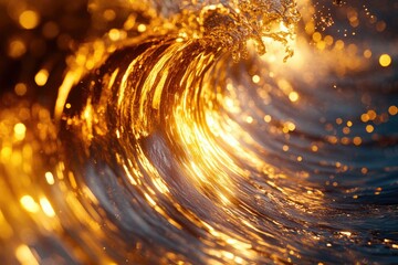 Aufkleber - Golden hour illuminates a powerful ocean wave, creating a mesmerizing spectacle of light and water.