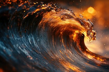 Aufkleber - A fiery ocean wave crests, illuminated by golden light, a breathtaking spectacle of nature's power.