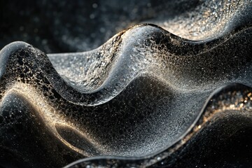 Fototapete - Abstract image of dark, wavy, textured surface with light reflecting off it, resembling water or metal.