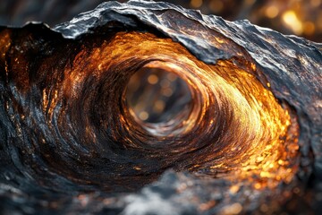 Aufkleber - Glowing, swirling vortex of dark stone and fiery light, resembling a tunnel or wave.