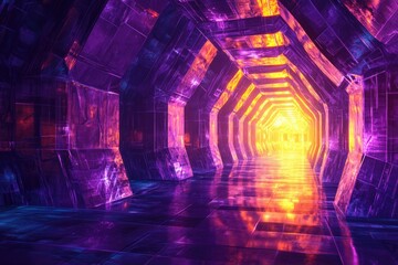 Poster - A vibrant, futuristic tunnel glows with purple and orange light, creating a mesmerizing, otherworldly atmosphere.