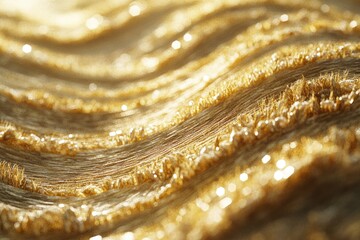 Aufkleber - Close-up of golden fabric with textured waves and shimmering highlights, luxurious and elegant.