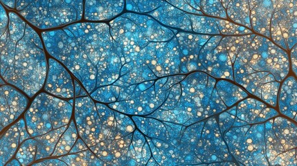 Fototapete - Intricate blue and beige organic pattern creating a captivating network of veins and cells, evoking an abstract and biological texture that reflects the complexity of life
