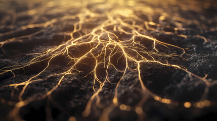 Wall Mural - intricate underground fungal network connecting tree roots , underground, science. fungal web. illus