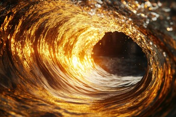 Aufkleber - Golden sunlight illuminates a powerful, curling ocean wave, creating a breathtaking, mesmerizing spectacle.