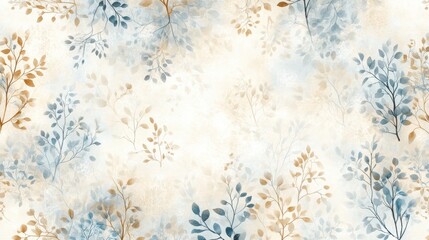 Poster - Blue and gold leaves gracefully intertwining over textured beige surface, delivering elegant decorative pattern with subtle sophisticated design aesthetic
