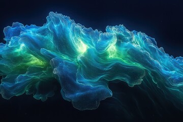 Poster - Abstract digital art depicting a mesmerizing, luminous, teal and green cloud formation.