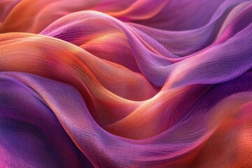 Fototapete - Swirling, ombre fabric in shades of purple, orange, and pink creates a beautiful, textured abstract image.