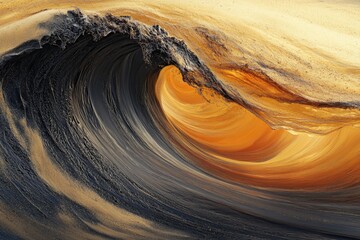 Poster - A mesmerizing barrel wave, showcasing a dramatic contrast of dark grey and golden amber hues, a breathtaking spectacle of nature's power.