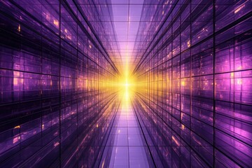 Poster - A futuristic glass corridor stretches into a bright, radiant light at the end, creating a sense of hope and limitless potential.