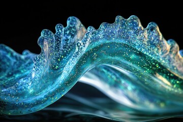 Aufkleber - A mesmerizing abstract image of a turquoise wave with glitter, showcasing fluidity and light.