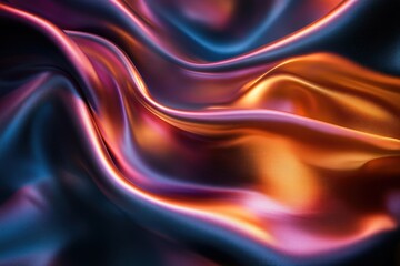 Fototapete - Abstract image of flowing, iridescent fabric with deep blues, oranges, and purples.